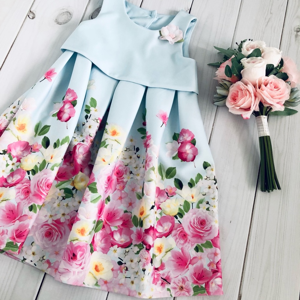 EUC Blue with Pink Flowers Dress